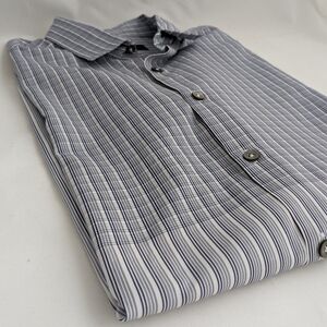 LANVIN made in Italy Blue Stripe/Plaid Combo Men's Shirt,Long Sleeve, Button-Up